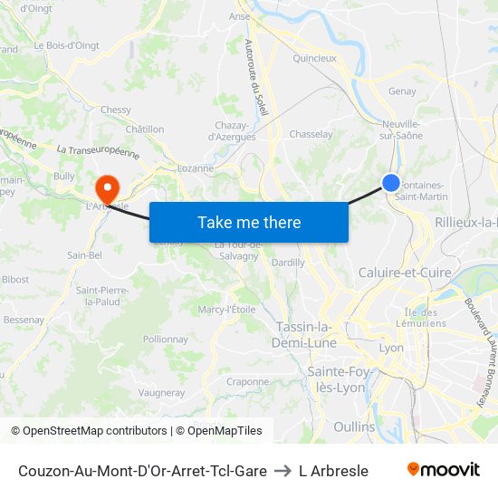 Couzon-Au-Mont-D'Or-Arret-Tcl-Gare to L Arbresle map