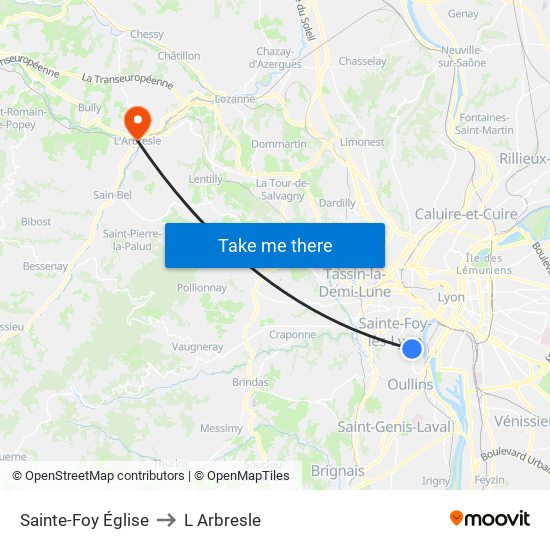 Sainte-Foy Église to L Arbresle map