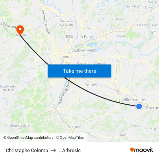 Christophe Colomb to L Arbresle map