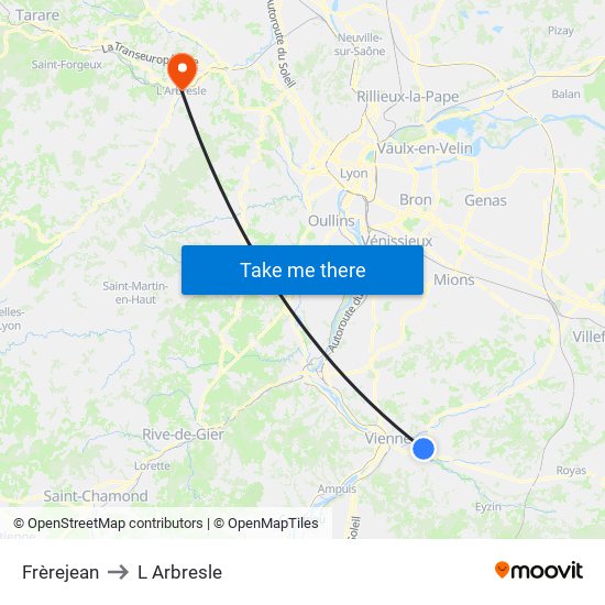 Frèrejean to L Arbresle map