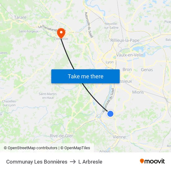 Communay Les Bonnières to L Arbresle map