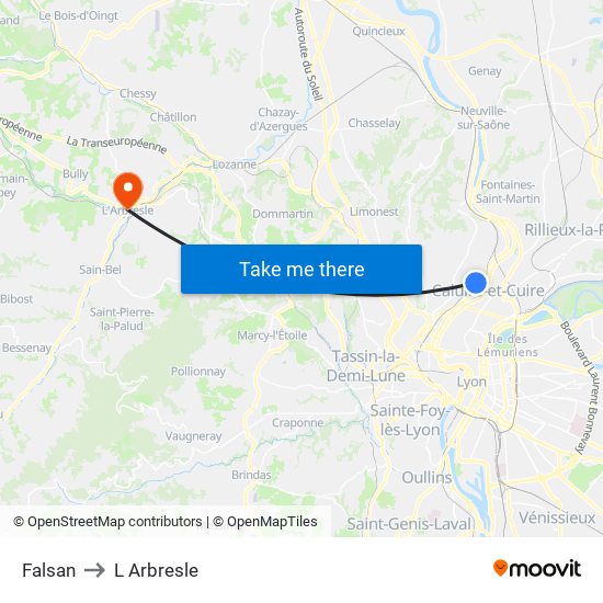 Falsan to L Arbresle map