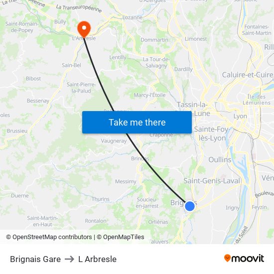 Brignais Gare to L Arbresle map