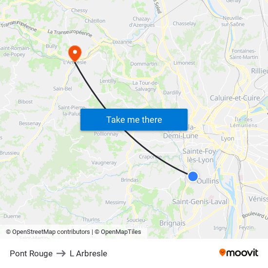 Pont Rouge to L Arbresle map