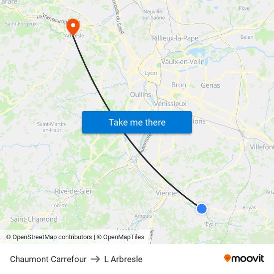 Chaumont Carrefour to L Arbresle map
