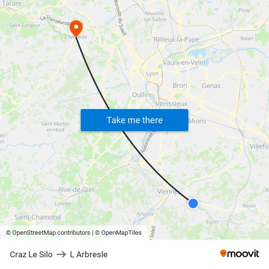 Craz Le Silo to L Arbresle map