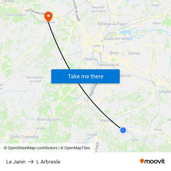 Le Janin to L Arbresle map