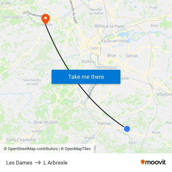 Les Dames to L Arbresle map