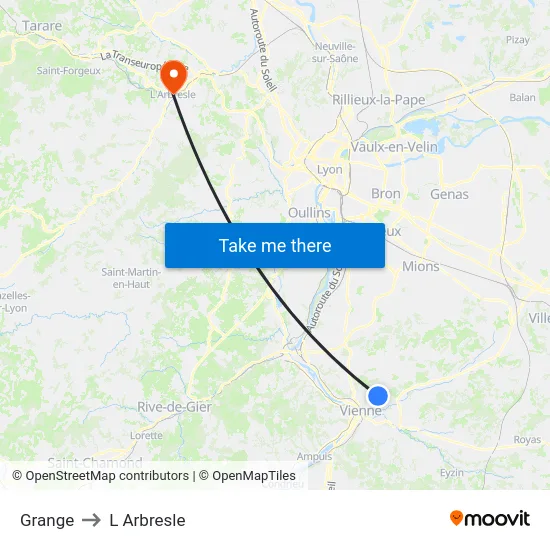 Grange to L Arbresle map