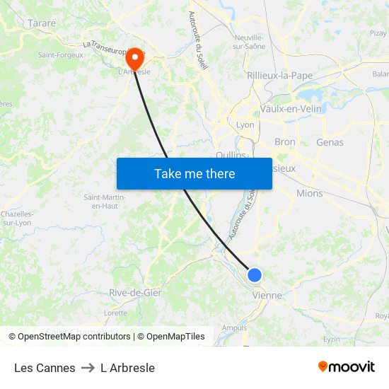 Les Cannes to L Arbresle map