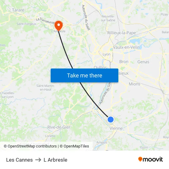 Les Cannes to L Arbresle map