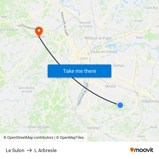 Le Sulon to L Arbresle map