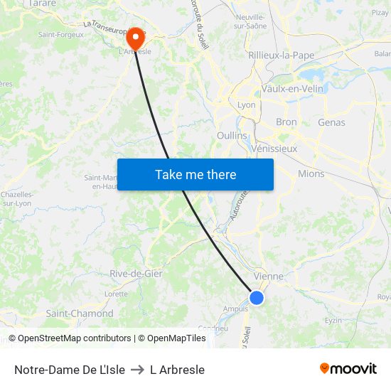 Notre-Dame De L'Isle to L Arbresle map