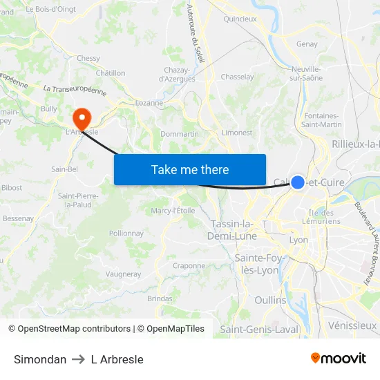 Simondan to L Arbresle map