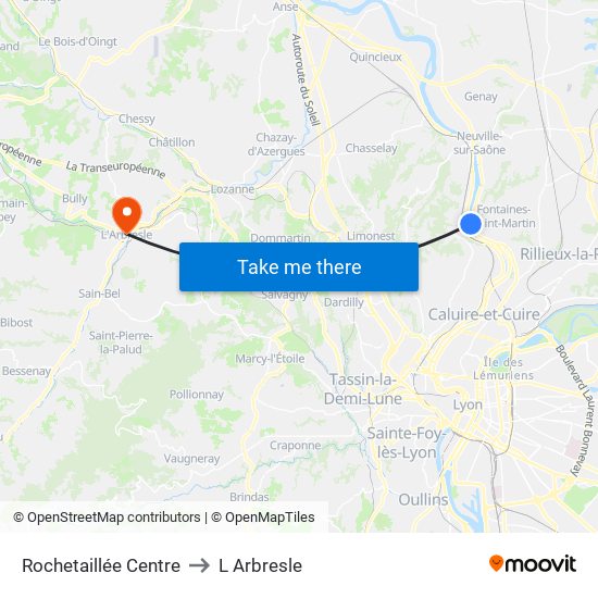 Rochetaillée Centre to L Arbresle map