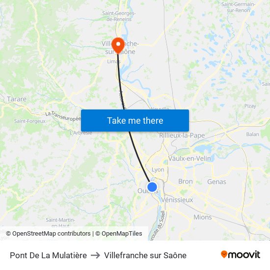 Pont De La Mulatière to Villefranche sur Saône map