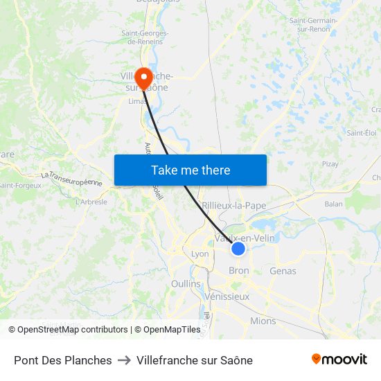Pont Des Planches to Villefranche sur Saône map