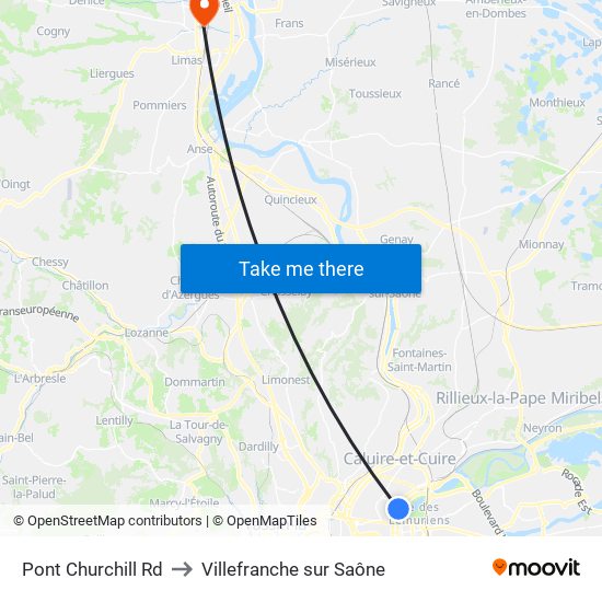 Pont Churchill Rd to Villefranche sur Saône map