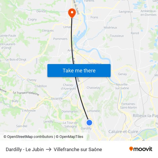 Dardilly - Le Jubin to Villefranche sur Saône map