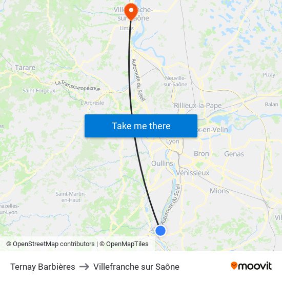 Ternay Barbières to Villefranche sur Saône map