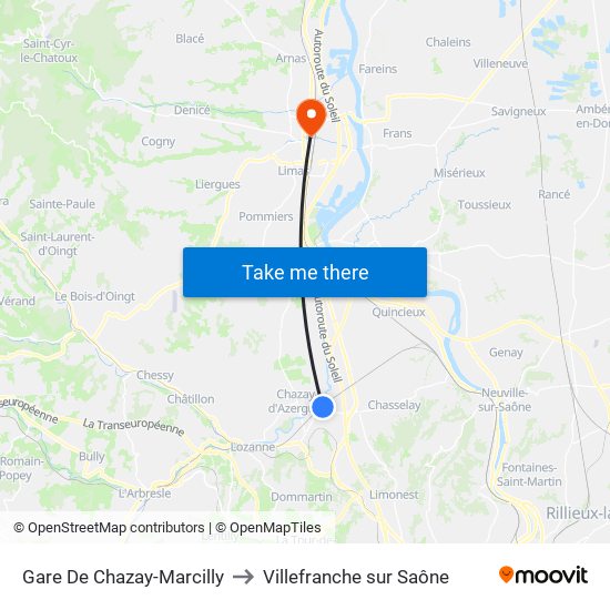 Gare De Chazay-Marcilly to Villefranche sur Saône map