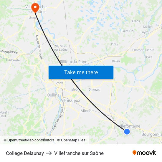 College Delaunay to Villefranche sur Saône map