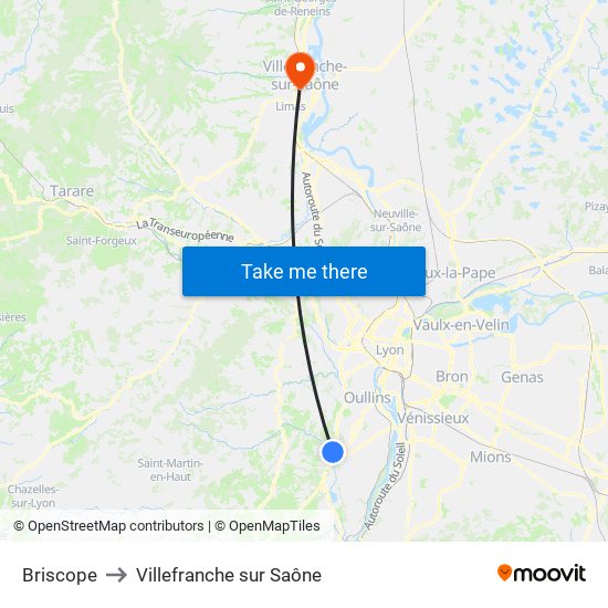 Briscope to Villefranche sur Saône map