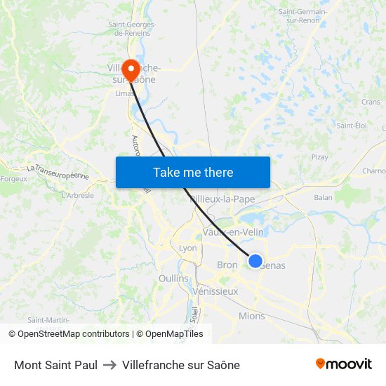 Mont Saint Paul to Villefranche sur Saône map