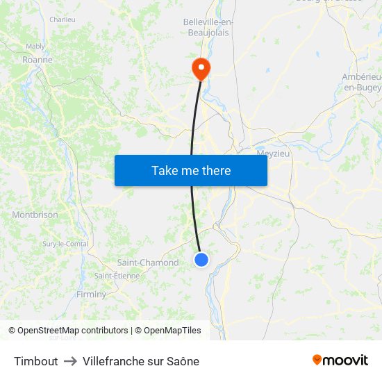Timbout to Villefranche sur Saône map