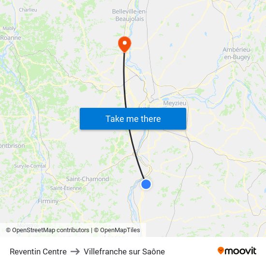 Reventin Centre to Villefranche sur Saône map