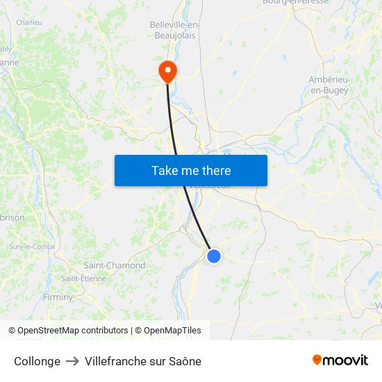Collonge to Villefranche sur Saône map