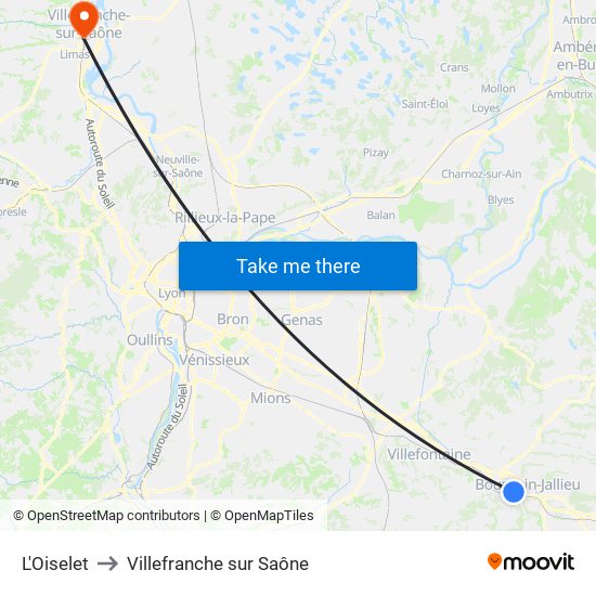 L'Oiselet to Villefranche sur Saône map