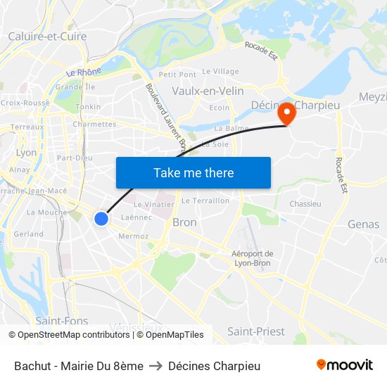 Bachut - Mairie Du 8ème to Décines Charpieu map