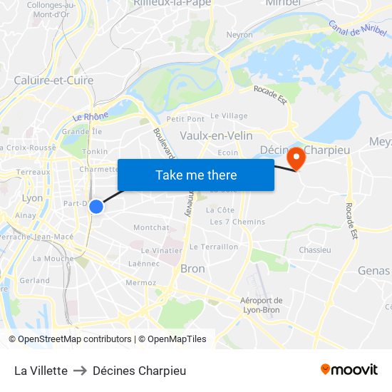 La Villette to Décines Charpieu map