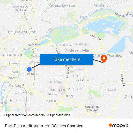 Part-Dieu Auditorium to Décines Charpieu map