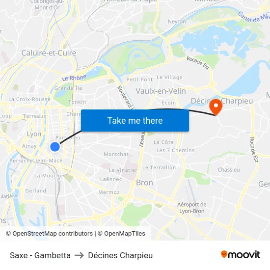 Saxe - Gambetta to Décines Charpieu map