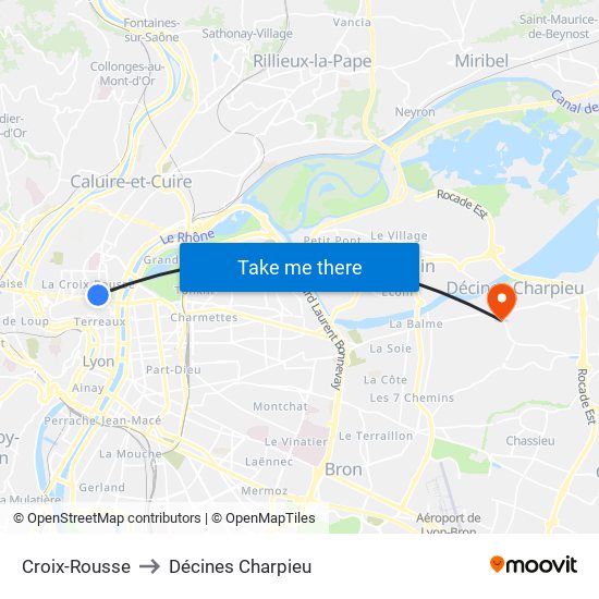 Croix-Rousse to Décines Charpieu map