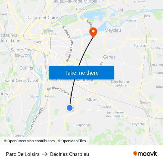 Parc De Loisirs to Décines Charpieu map