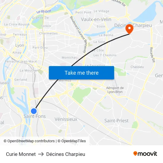 Curie Monnet to Décines Charpieu map