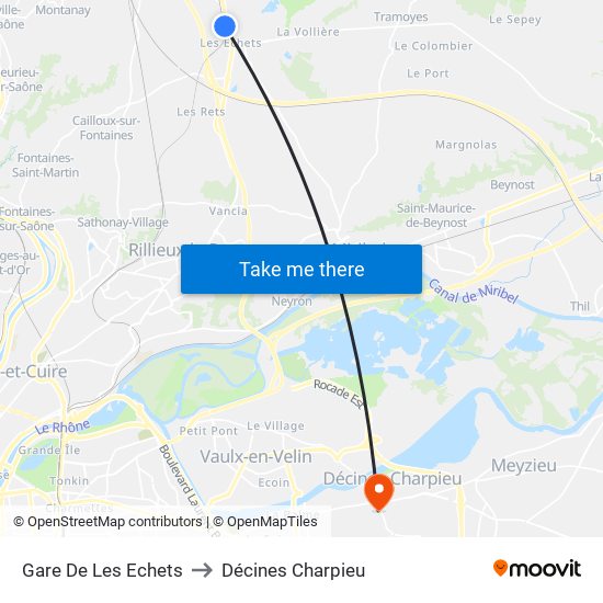 Gare De Les Echets to Décines Charpieu map