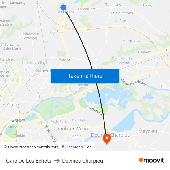 Gare De Les Echets to Décines Charpieu map