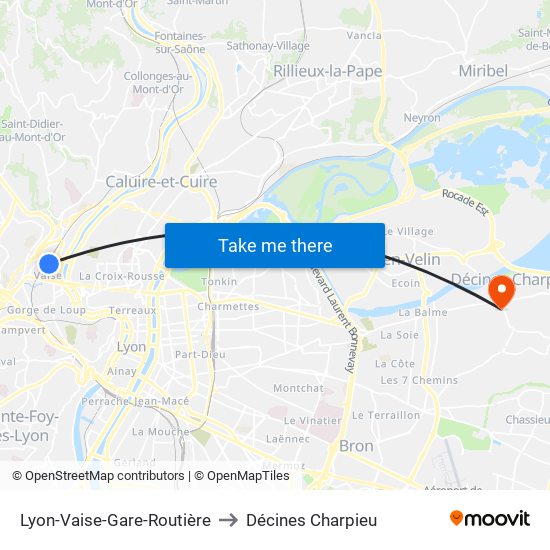 Lyon-Vaise-Gare-Routière to Décines Charpieu map