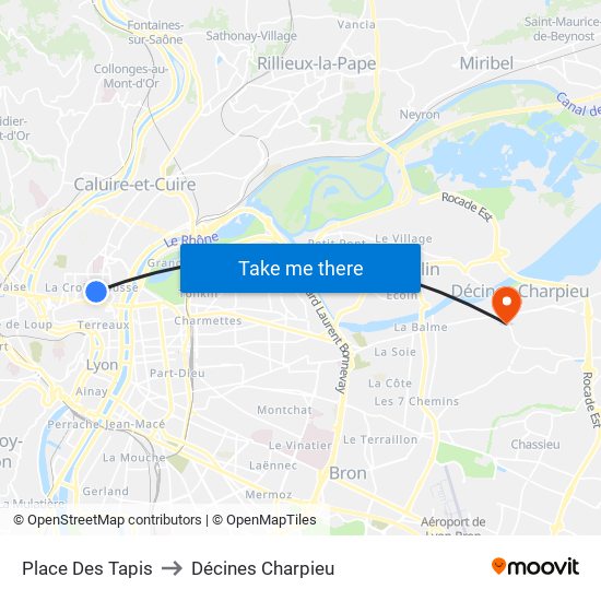 Place Des Tapis to Décines Charpieu map