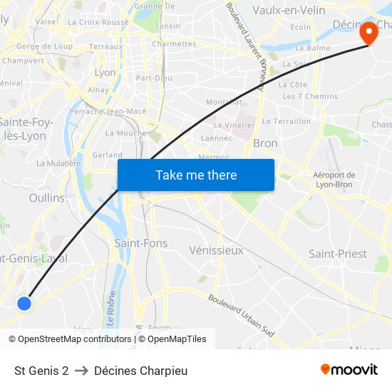 St Genis 2 to Décines Charpieu map
