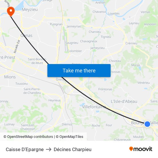 Caisse D'Epargne to Décines Charpieu map
