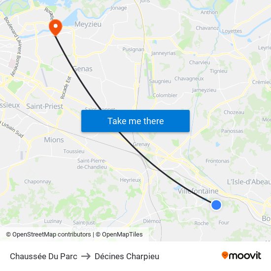 Chaussée Du Parc to Décines Charpieu map