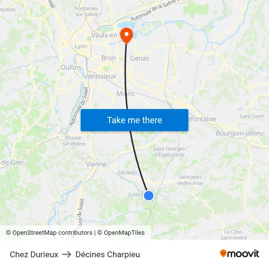Chez Durieux to Décines Charpieu map