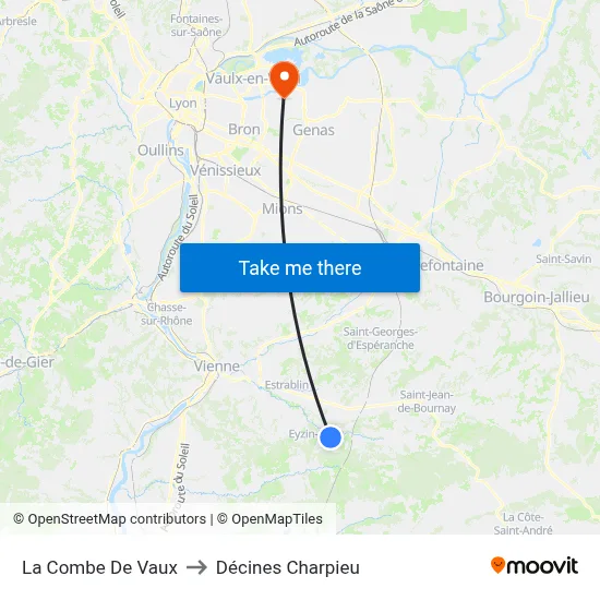 La Combe De Vaux to Décines Charpieu map