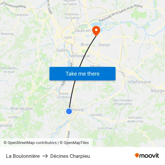 La Boulonnière to Décines Charpieu map