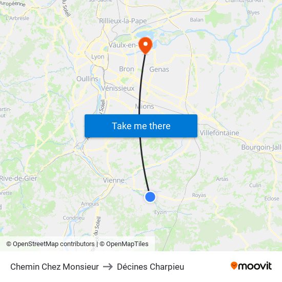 Chemin Chez Monsieur to Décines Charpieu map